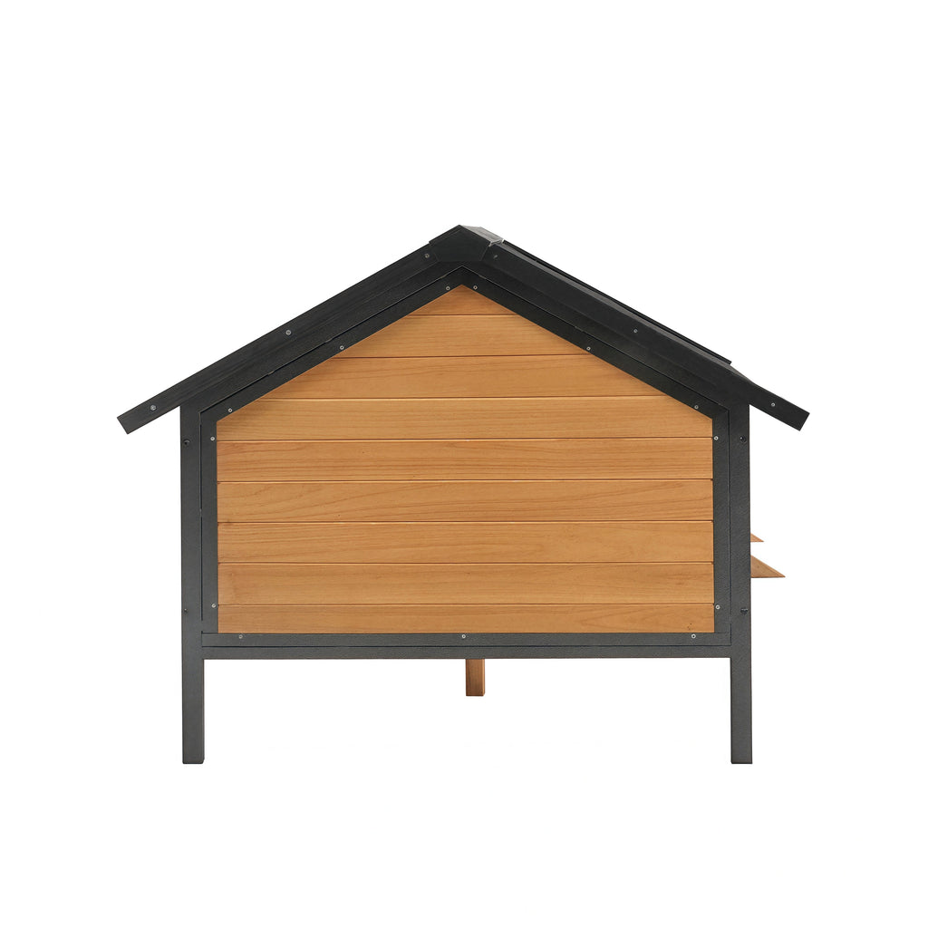 Unique All-Around Iron Frame,Outdoor Large Wooden Cabin House Style Wooden Dog Kennel with Porch