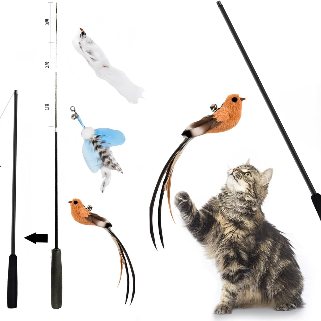 PuppyLuv Cat Feather Wand Toy Retractable Interactive Teaser - PuppyLuv Pet Store
