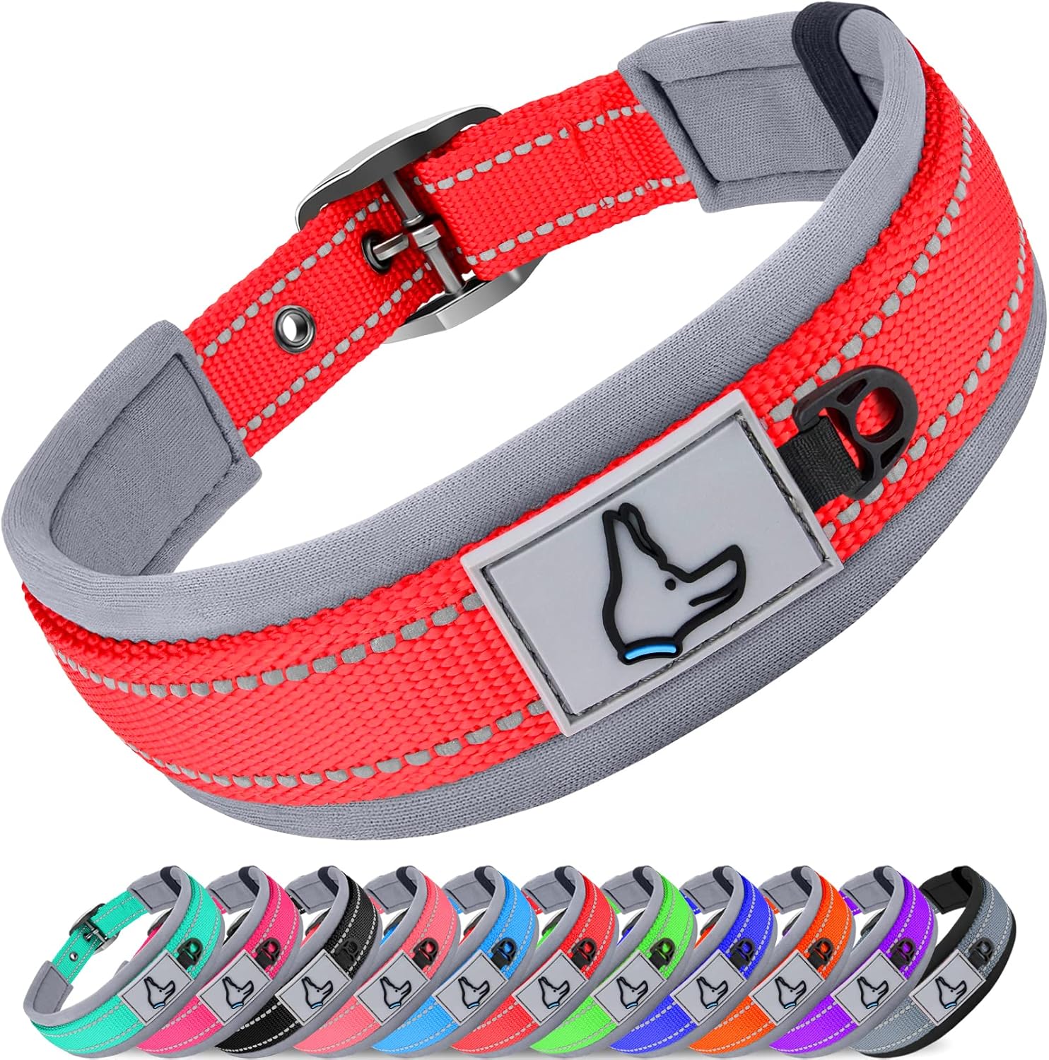 PuppyLuv Reflective Dog Collar ID Tag Slot Adjustable Safety S M L Red Blue Black