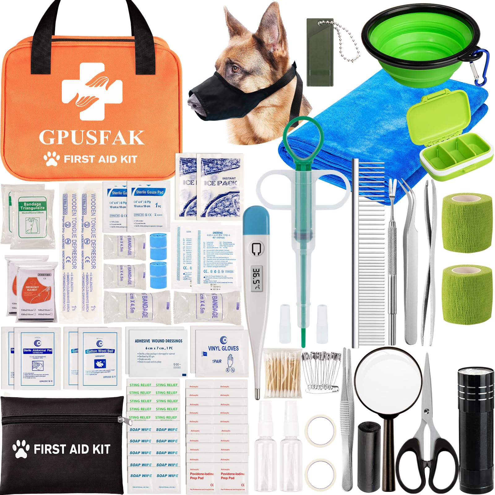 PuppyLuv Pet First Aid Kit 50 Piece Emergency Care Dogs Cats Bandages Antiseptic Thermometer