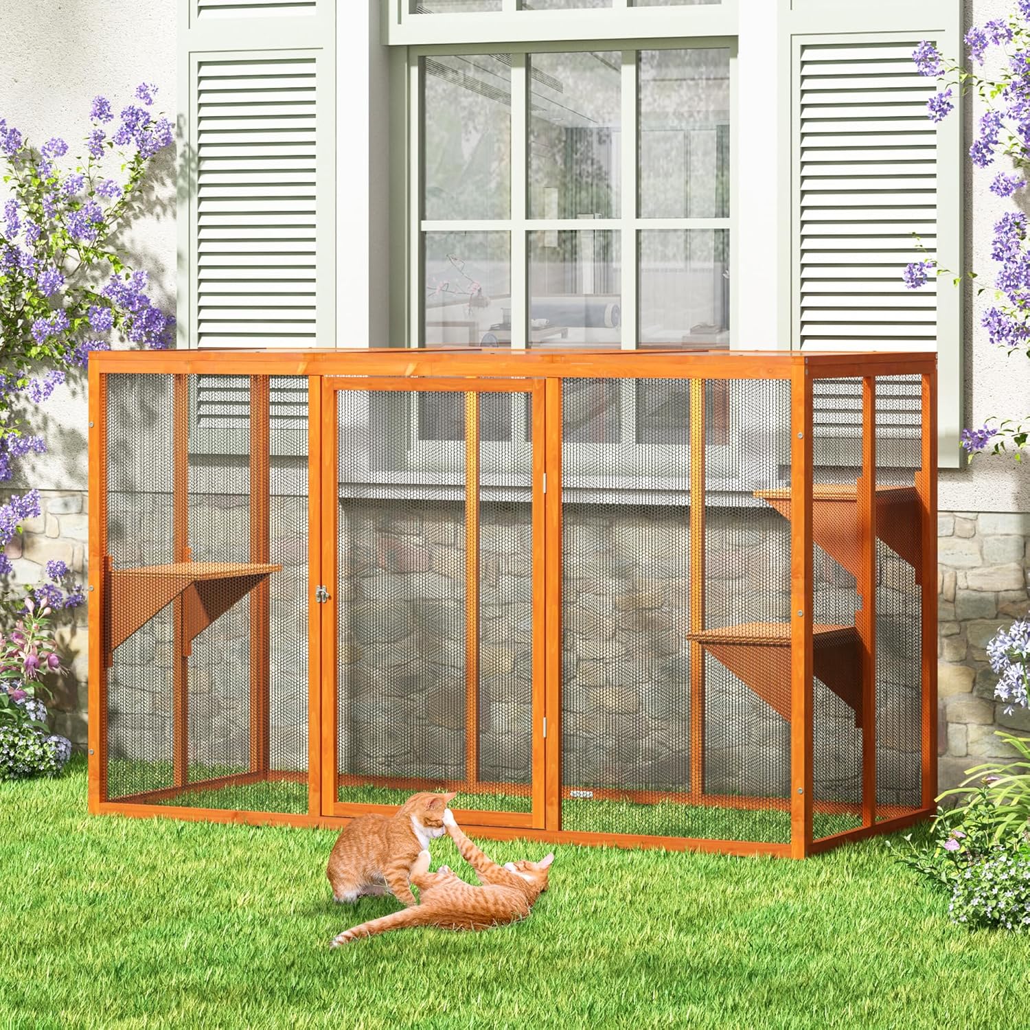 Outdoor Cat Enclosure Catio - Wooden Walk-In Cat House with  - PuppyLuv Pet Store