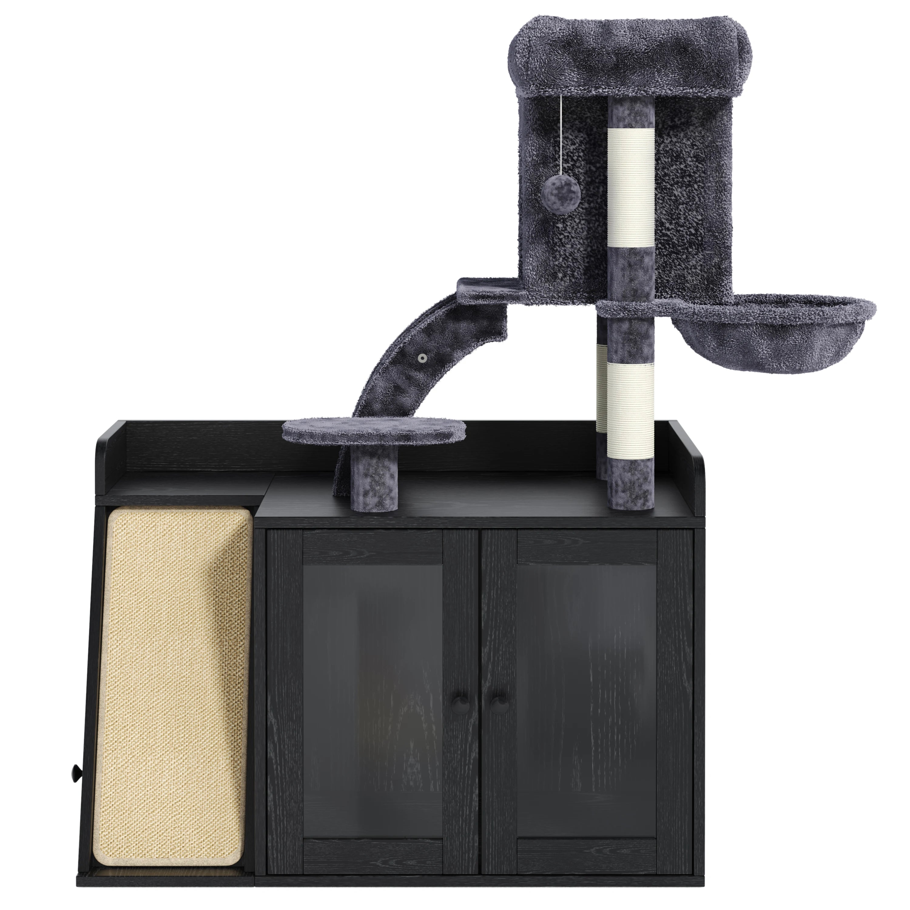 Modern 5-Level Litter Box Enclosure Cat Tree Hidden Litter B - PuppyLuv Pet Store