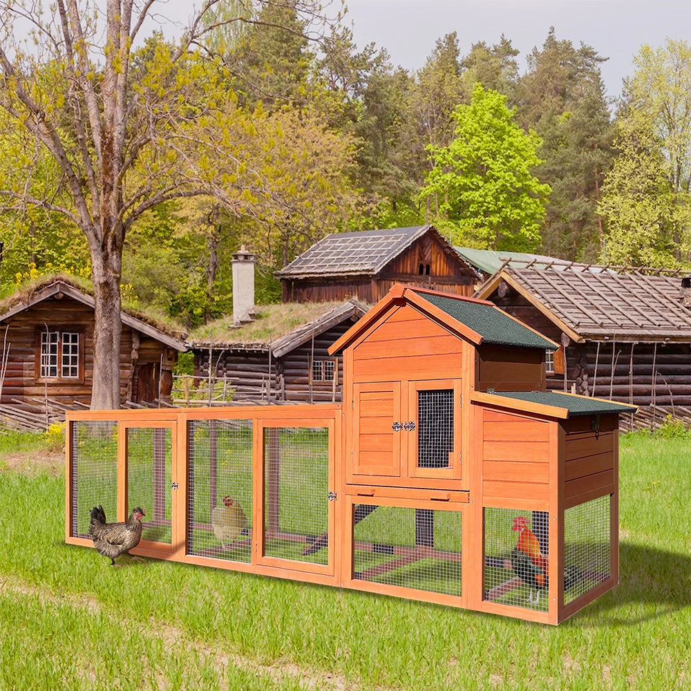 Large Wooden Chicken Coop,Outdoor Hen House with Nesting Box ,Wire Fence Poultry Cage