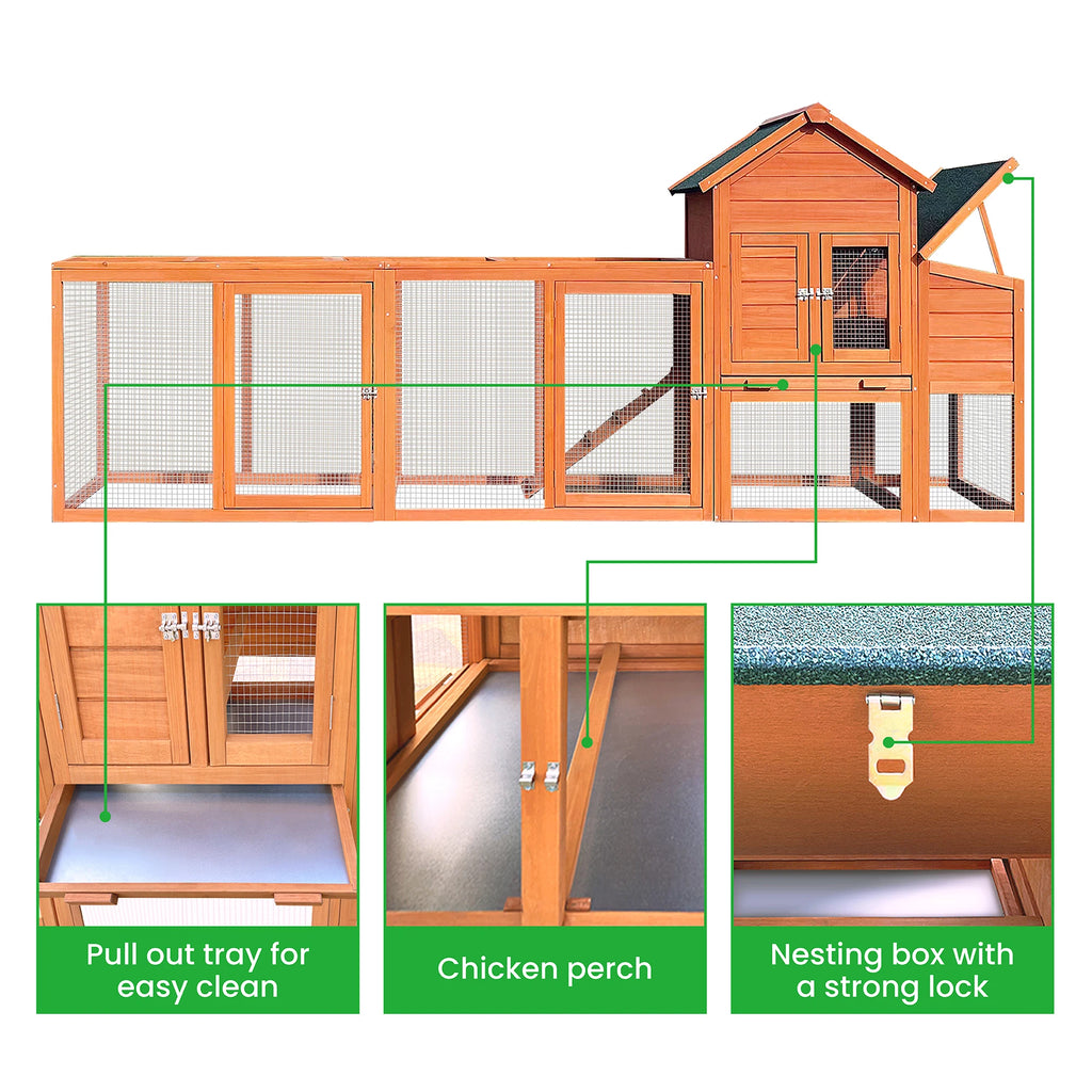 Large Wooden Chicken Coop,Outdoor Hen House with Nesting Box ,Wire Fence Poultry Cage