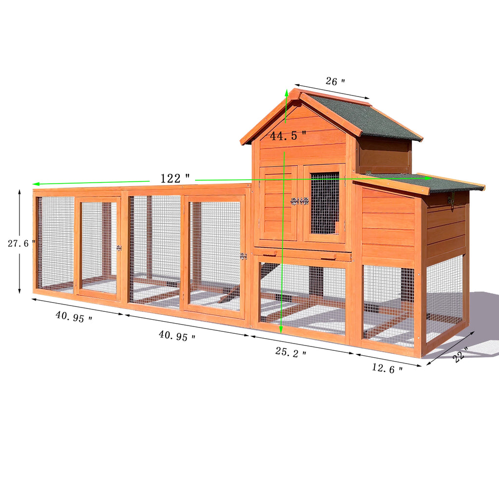 Large Wooden Chicken Coop,Outdoor Hen House with Nesting Box ,Wire Fence Poultry Cage