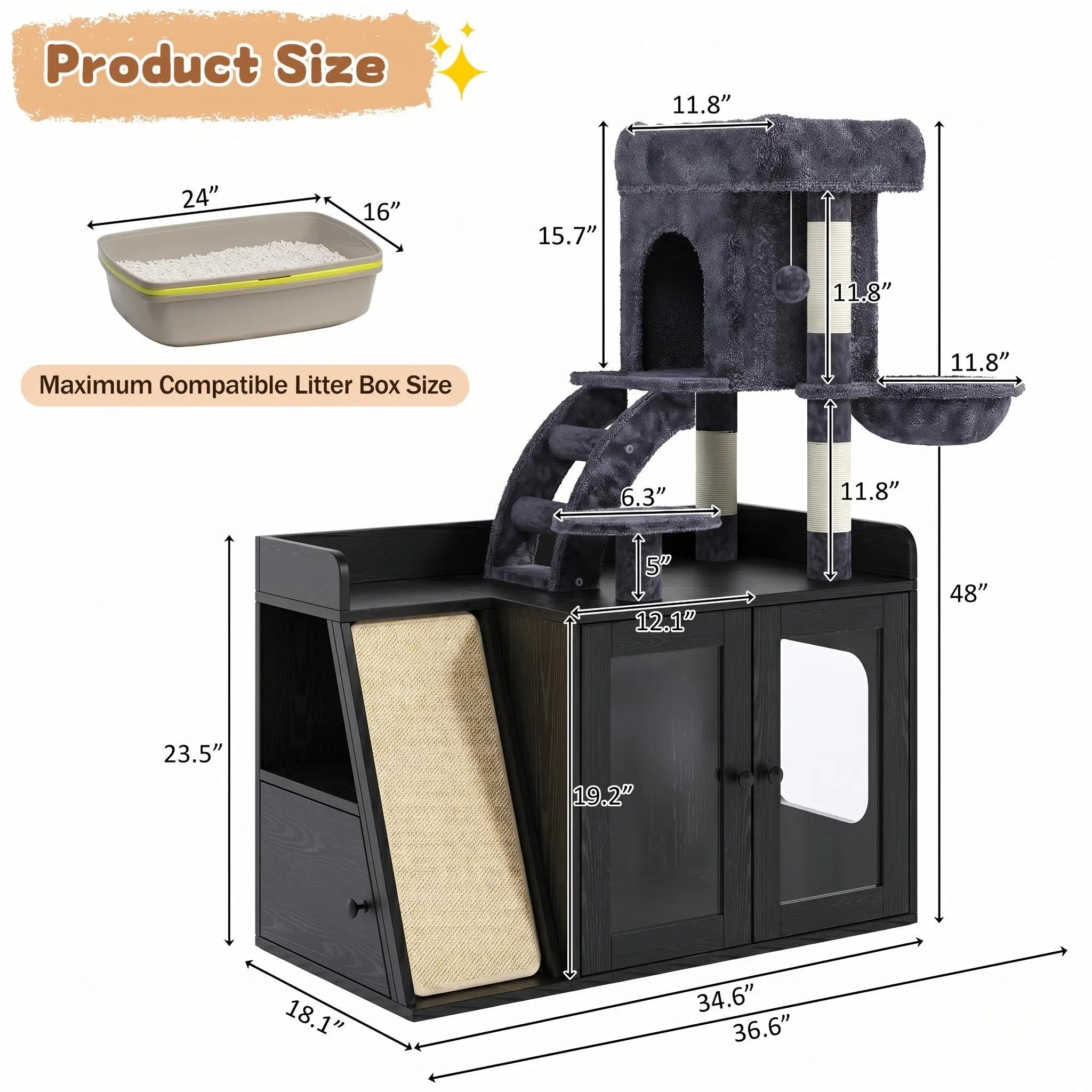 Modern 5-Level Litter Box Enclosure Cat Tree Hidden Litter B - PuppyLuv Pet Store