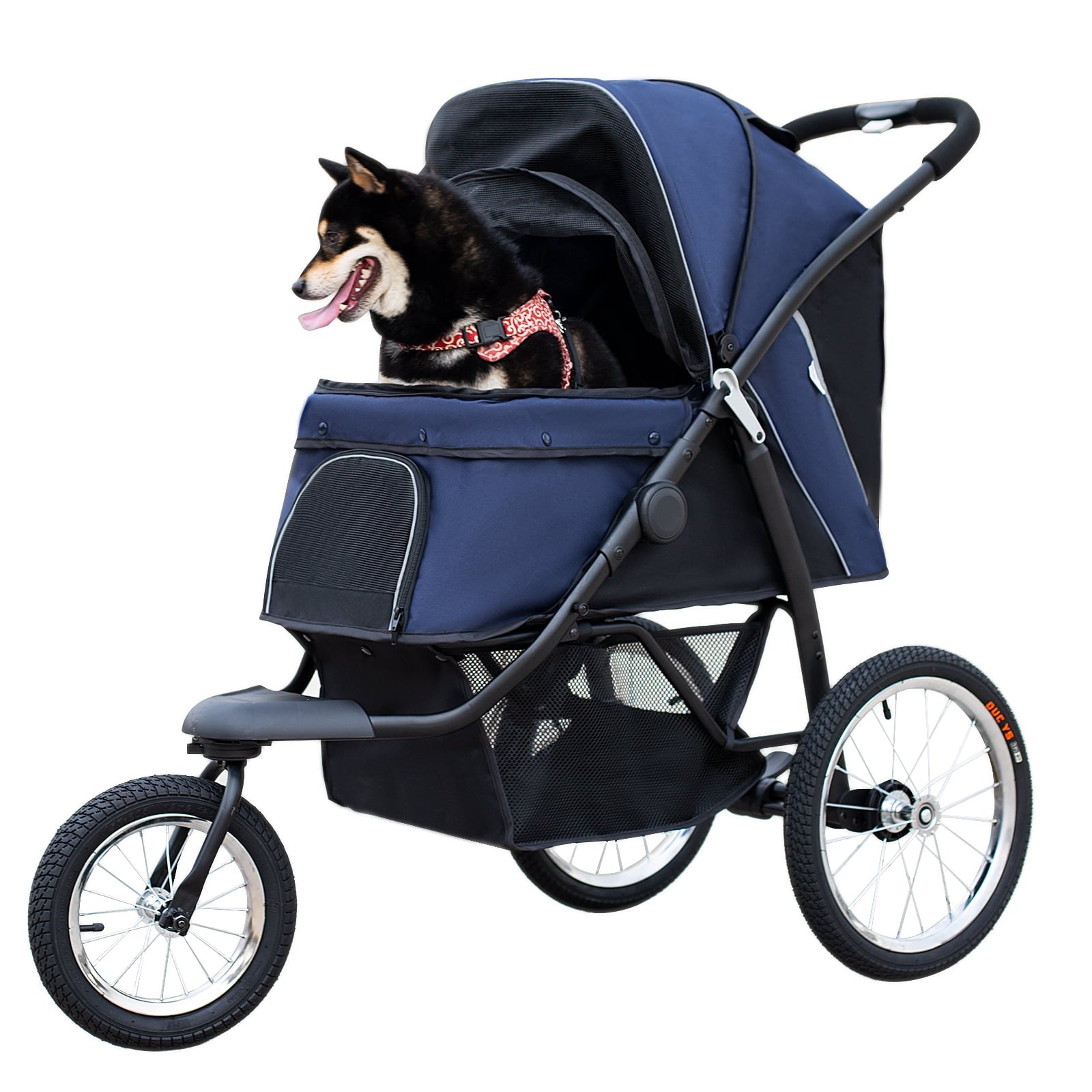PuppyLuv Pet Stroller Jogger Foldable 4-Wheel Travel Stroller Dogs Cats 30lbs Navy Blue Pink Black