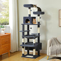 PuppyLuv Cat Tree Condo Tower 72 Inch Multi-Level Scratching Posts Hammock Indoor Cats Beige Grey