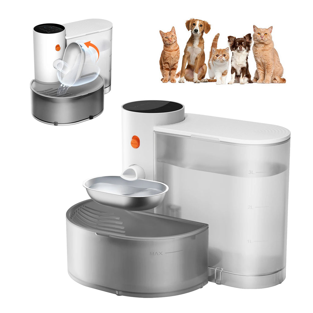 PuppyLuv Stainless Steel Pet Water Bowl Intelligent Auto-Purifying Wireless Drinking Fountain Cats