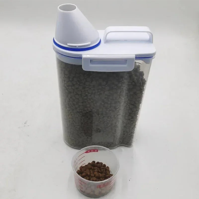 PuppyLuv Dog Cat Food Storage Container 1.5kg 2kg Plastic Pail with Measuring Cup Moisture-Proof Sealed