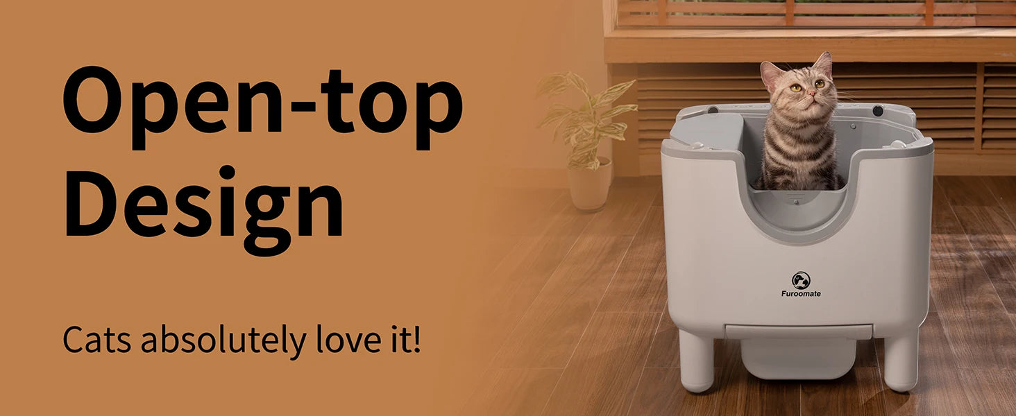 PuppyLuv F6 Self-Cleaning Litter Box Open-Top Automatic Odor Control Safety Features Easy Maintenance