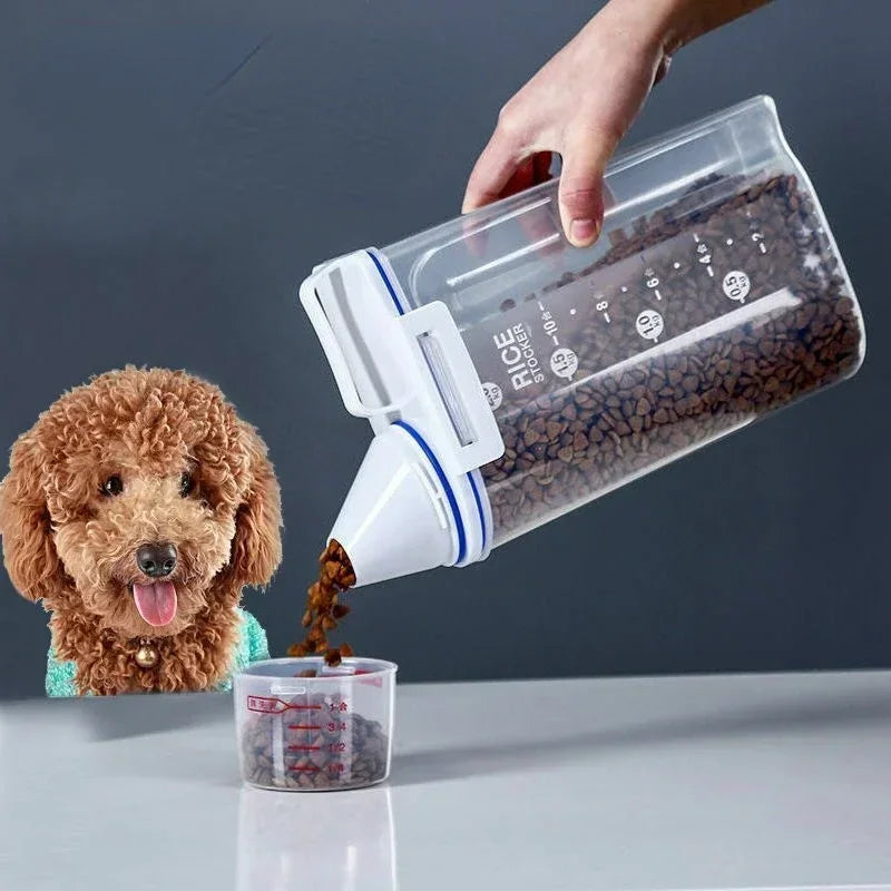 PuppyLuv Dog Cat Food Storage Container 1.5kg 2kg Plastic Pail with Measuring Cup Moisture-Proof Sealed