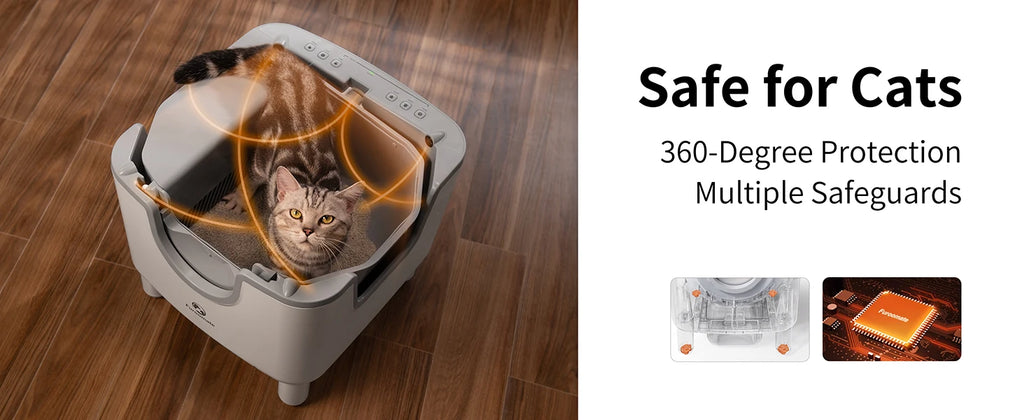 PuppyLuv F6 Self-Cleaning Litter Box Open-Top Automatic Odor Control Safety Features Easy Maintenance