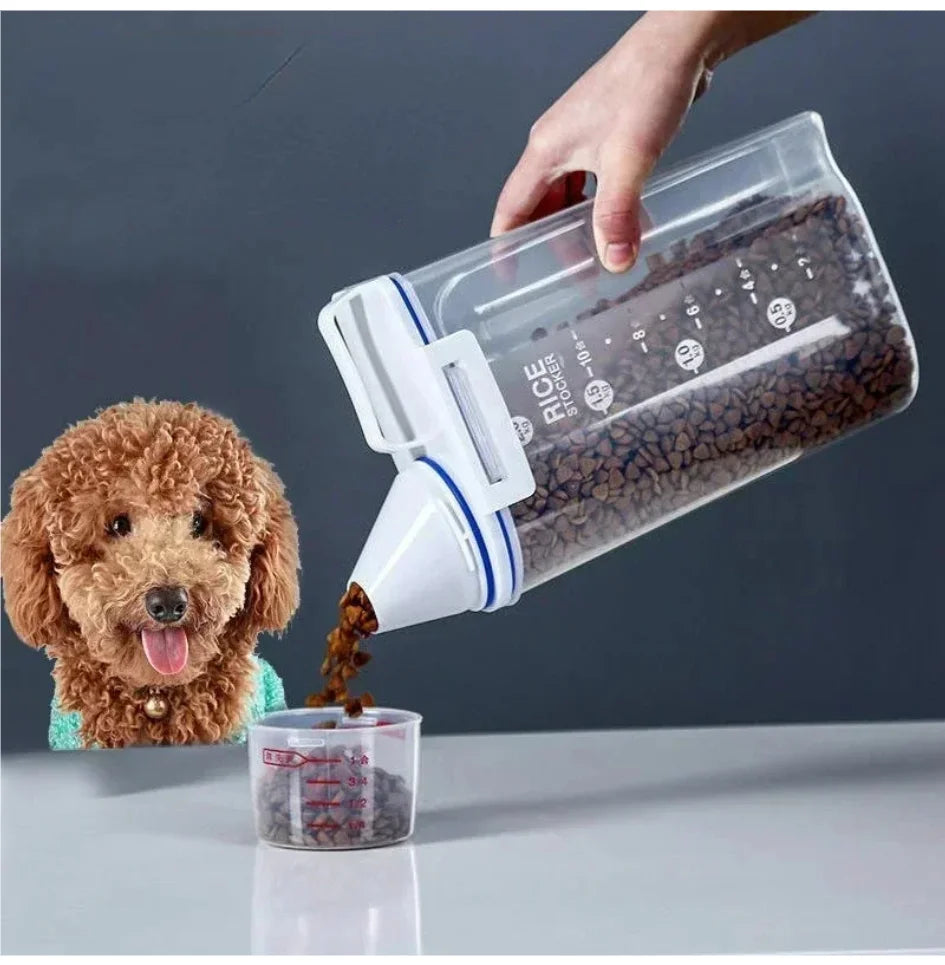 PuppyLuv Dog Cat Food Storage Container 1.5kg 2kg Plastic Pail with Measuring Cup Moisture-Proof Sealed