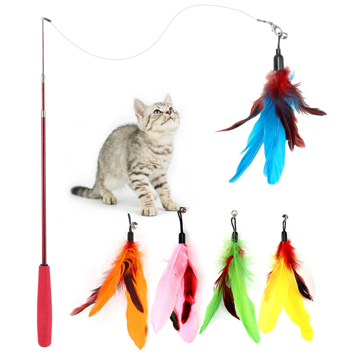 Interactive Cat Wand Toy Feather Teaser