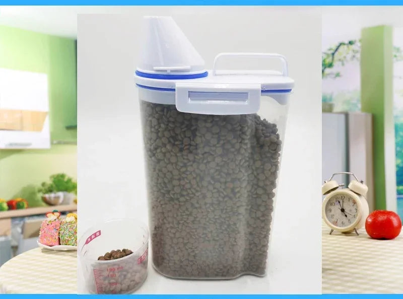 PuppyLuv Dog Cat Food Storage Container 1.5kg 2kg Plastic Pail with Measuring Cup Moisture-Proof Sealed