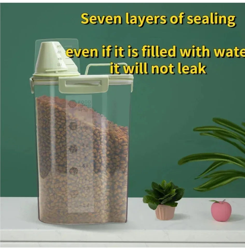 PuppyLuv Dog Cat Food Storage Container 1.5kg 2kg Plastic Pail with Measuring Cup Moisture-Proof Sealed