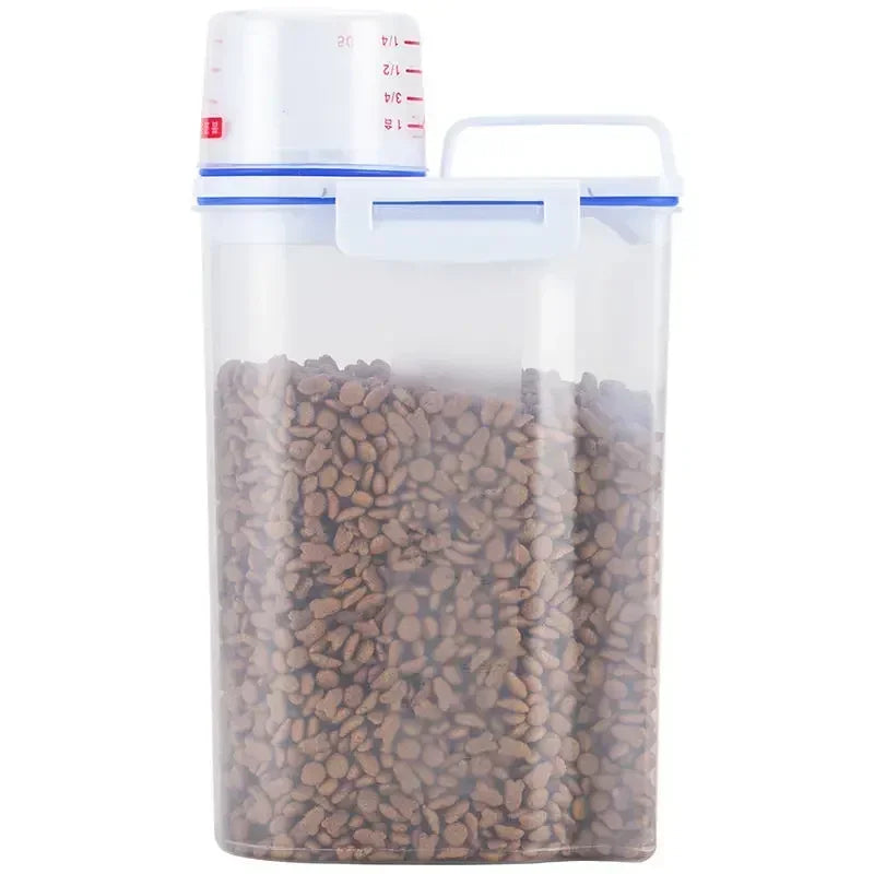 PuppyLuv Dog Cat Food Storage Container 1.5kg 2kg Plastic Pail with Measuring Cup Moisture-Proof Sealed