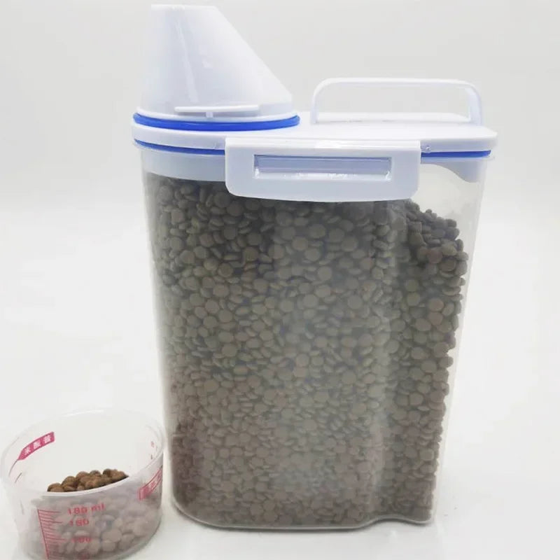 PuppyLuv Dog Cat Food Storage Container 1.5kg 2kg Plastic Pail with Measuring Cup Moisture-Proof Sealed