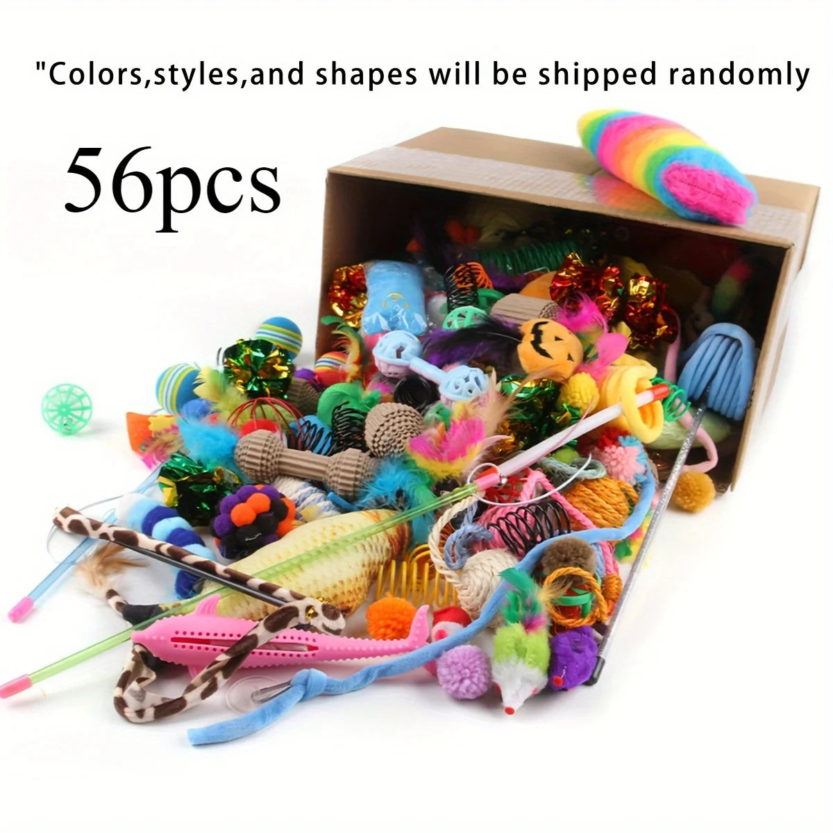 PuppyLuv Cat Toys Mixed Pack 56pcs Interactive Plastic Plush Toys for Indoor Cats Kittens