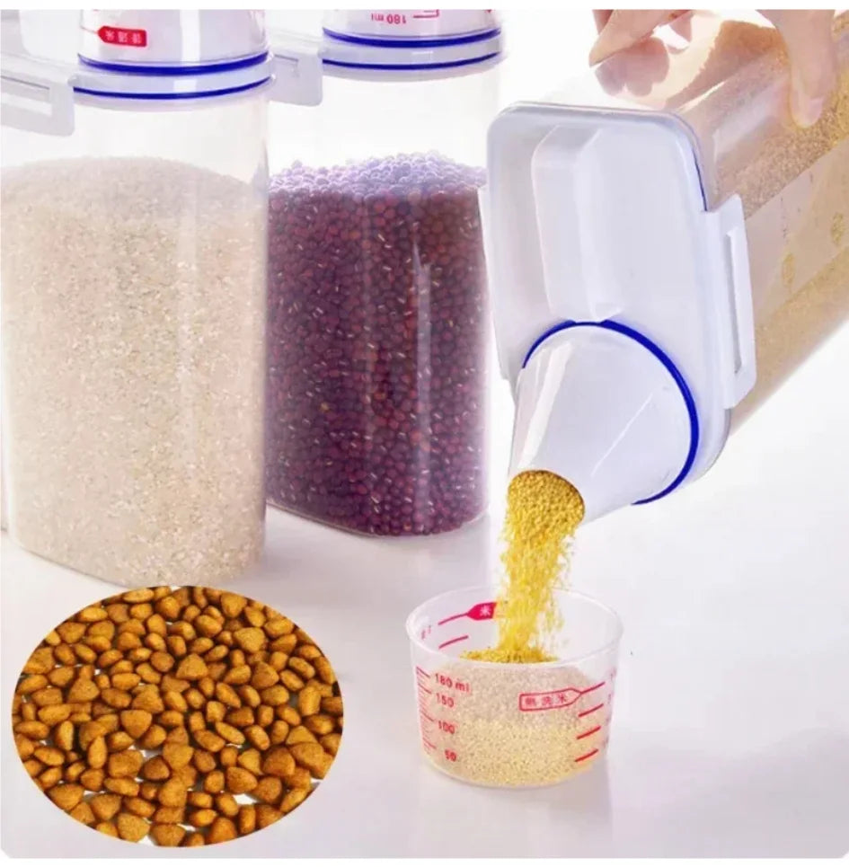 PuppyLuv Dog Cat Food Storage Container 1.5kg 2kg Plastic Pail with Measuring Cup Moisture-Proof Sealed