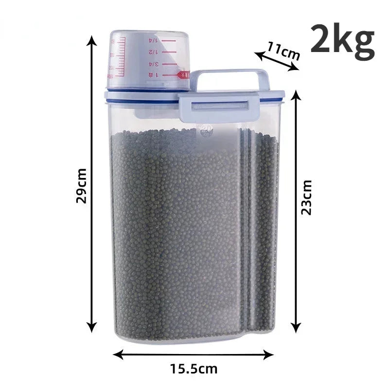 PuppyLuv Dog Cat Food Storage Container 1.5kg 2kg Plastic Pail with Measuring Cup Moisture-Proof Sealed