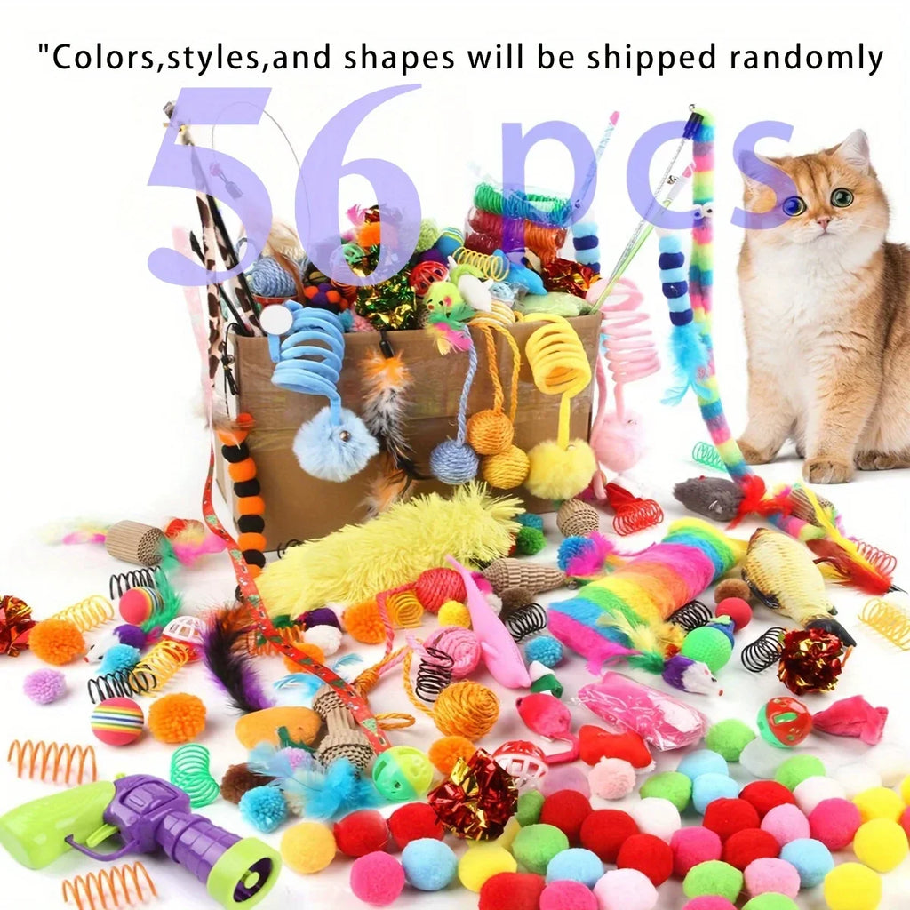 PuppyLuv Cat Toys Mixed Pack 56pcs Interactive Plastic Plush - PuppyLuv Pet Store
