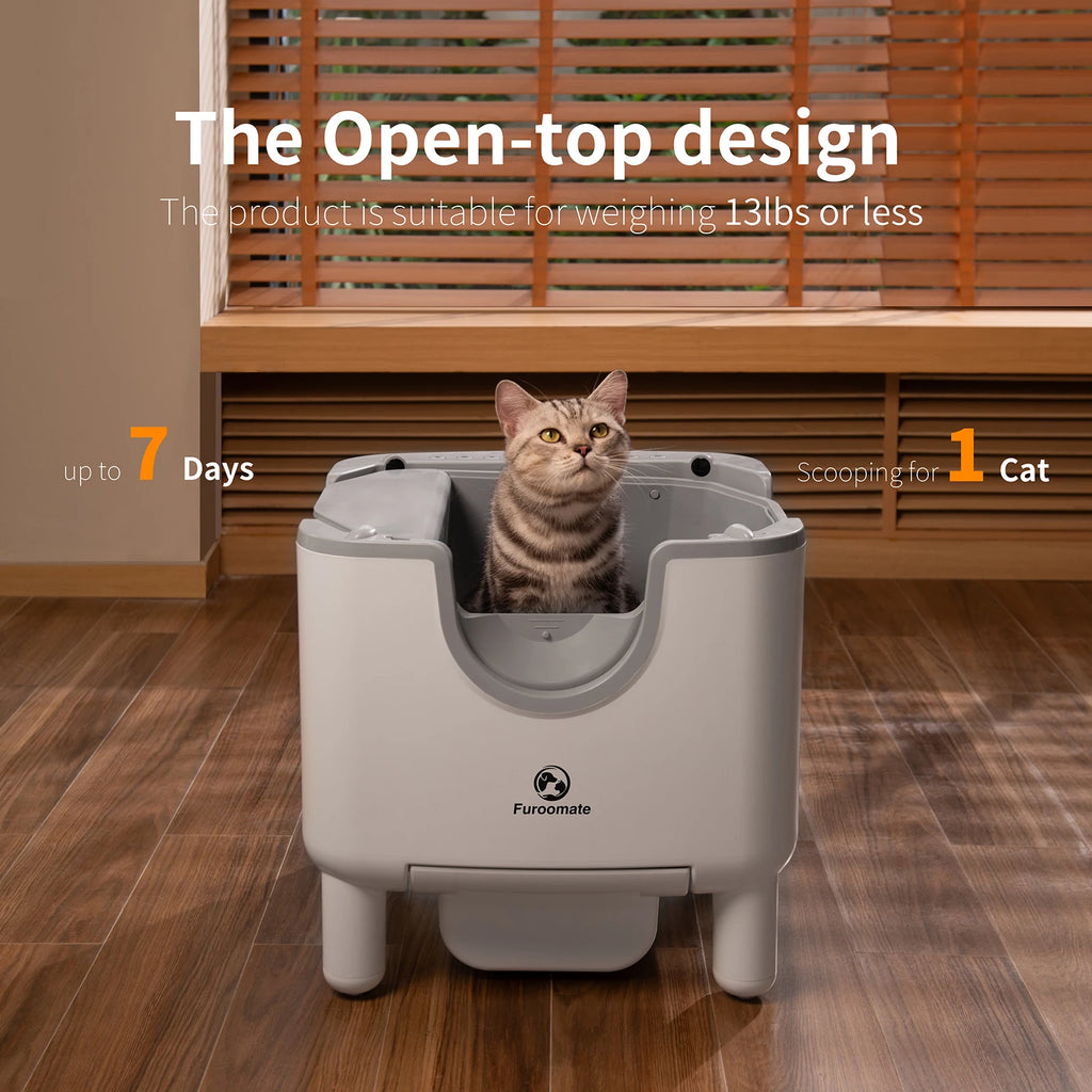 PuppyLuv F6 Self-Cleaning Litter Box Open-Top Automatic Odor Control Safety Features Easy Maintenance