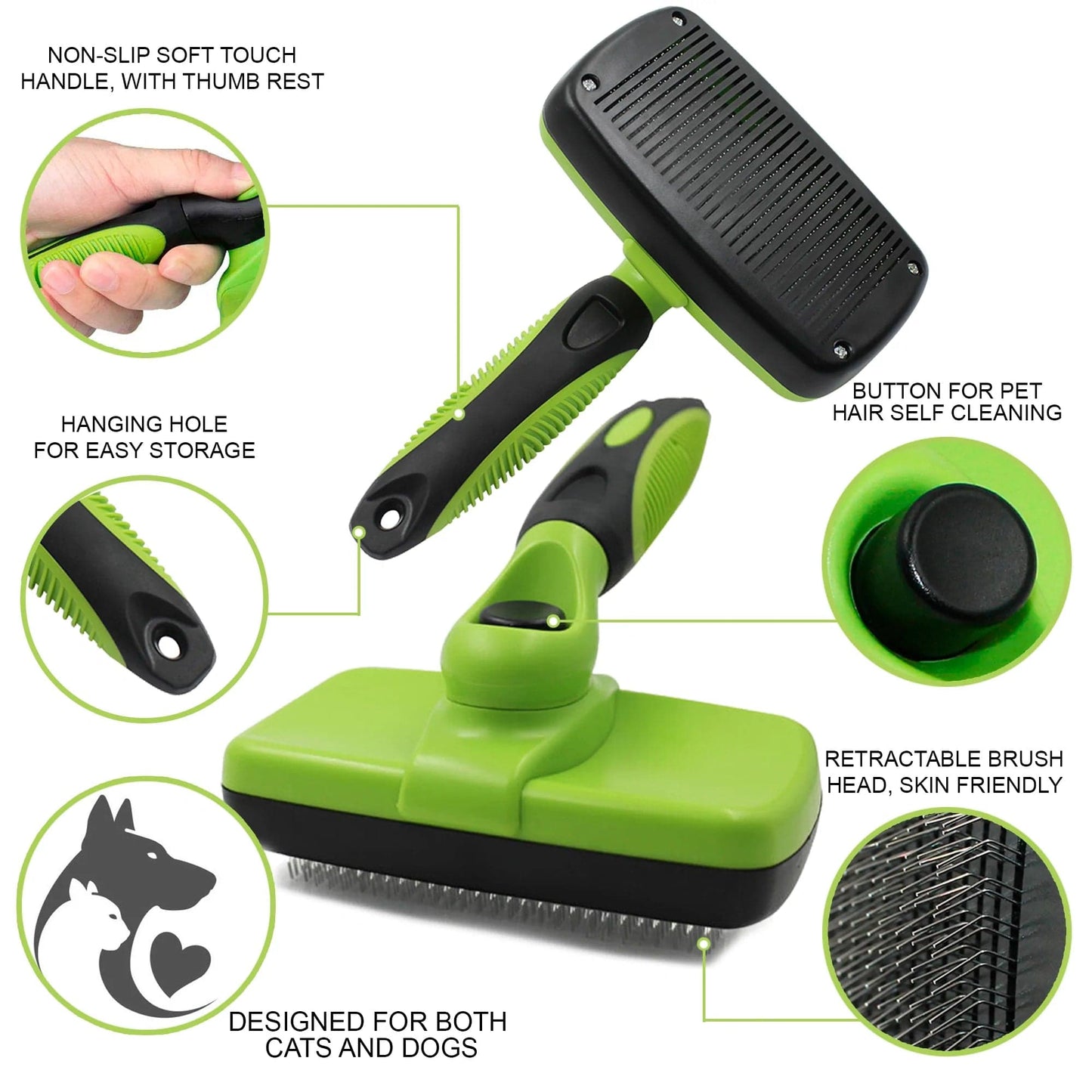 PuppyLuv Self-Cleaning Slicker Brush Professional Pet Grooming Tool Dogs Cats Small Large