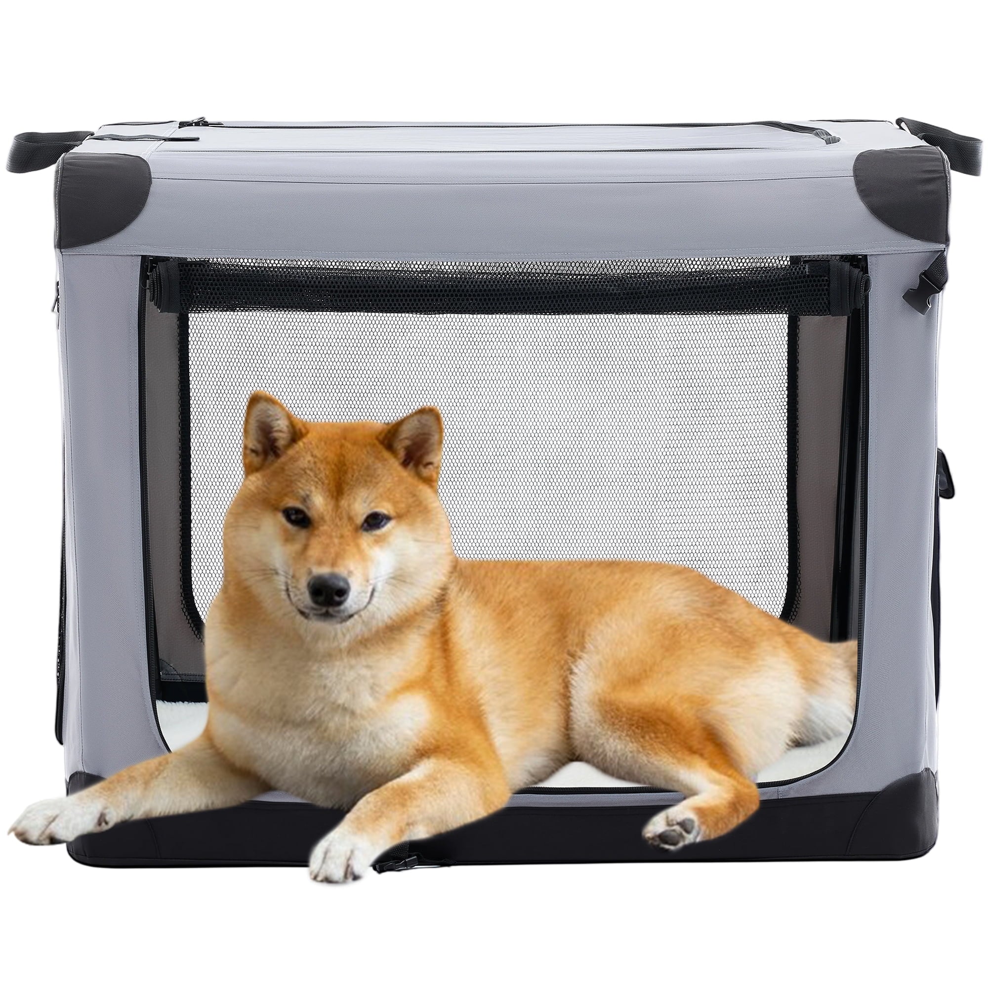 Soft-Sided Collapsible Dog Crate - Portable Travel Kennel with 3 Doors