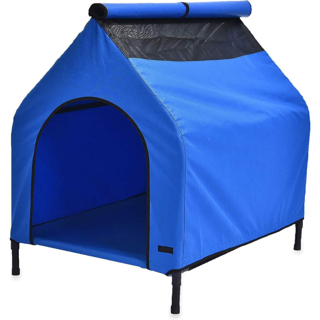 PuppyLuv Elevated Portable Pet House Outdoor Indoor Dog Cat Shelter Blue Yellow