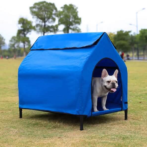PuppyLuv Elevated Portable Pet House Outdoor Indoor Dog Cat Shelter Blue Yellow