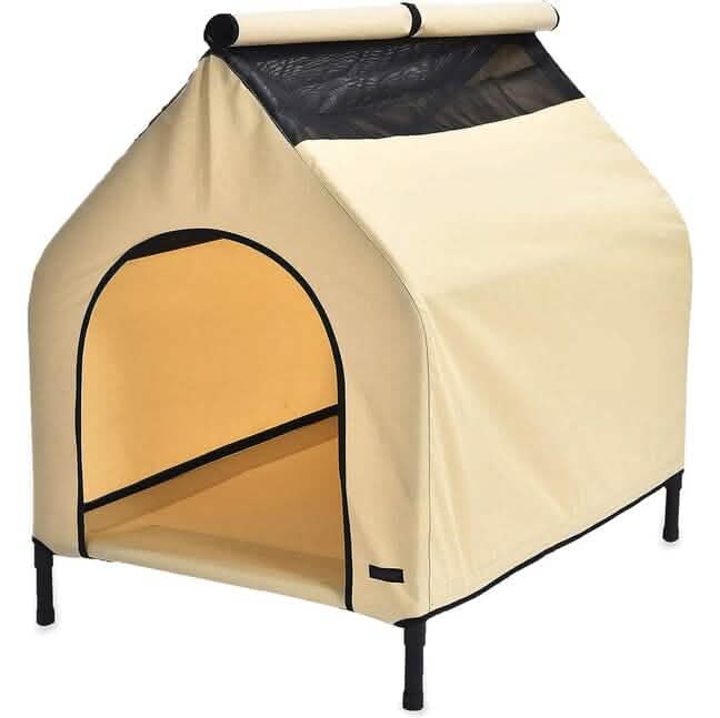 PuppyLuv Elevated Portable Pet House Outdoor Indoor Dog Cat Shelter Blue Yellow