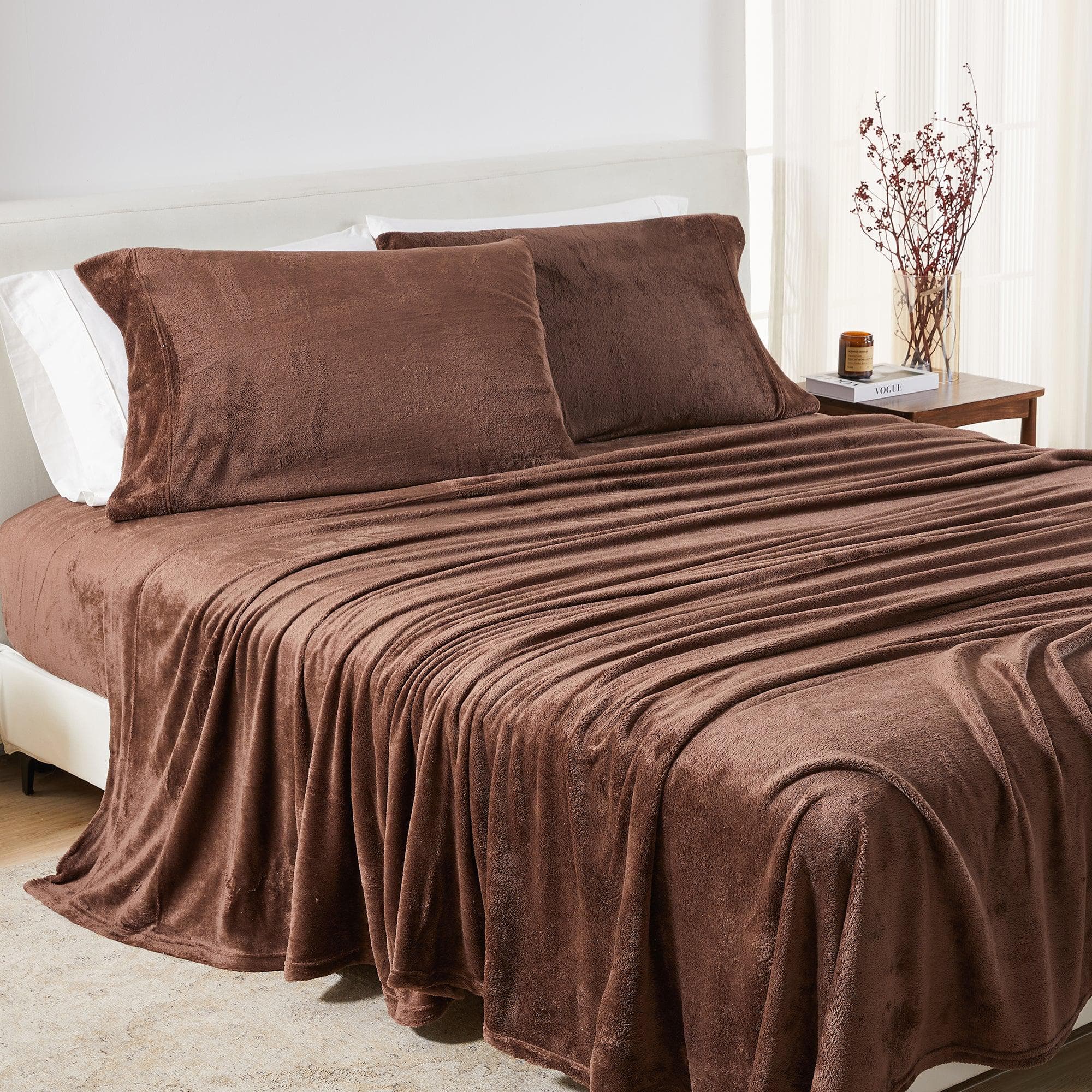 PuppyLuv Solid Plush Sheet Velvet Luxe Collection Twin Full Queen King California King Multiple Colors